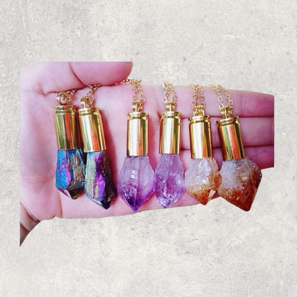 Bullet Quartz Necklace Raw Natural Stone Titanium